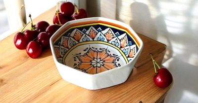 Ciotola Esagonale Ø 20cm in Ceramica | Collezione "Orange Sun"