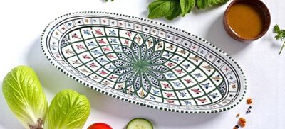 Piatto da Portata Ovale Artigianale Piatto da Portata Ovale Artigianale "Arabesque Verde" in Ceramica Dipinta a Mano 30 cm
