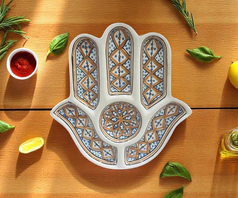 ANTIPASTIERA MANO DI FATIMA ARABESQUE GIALLO