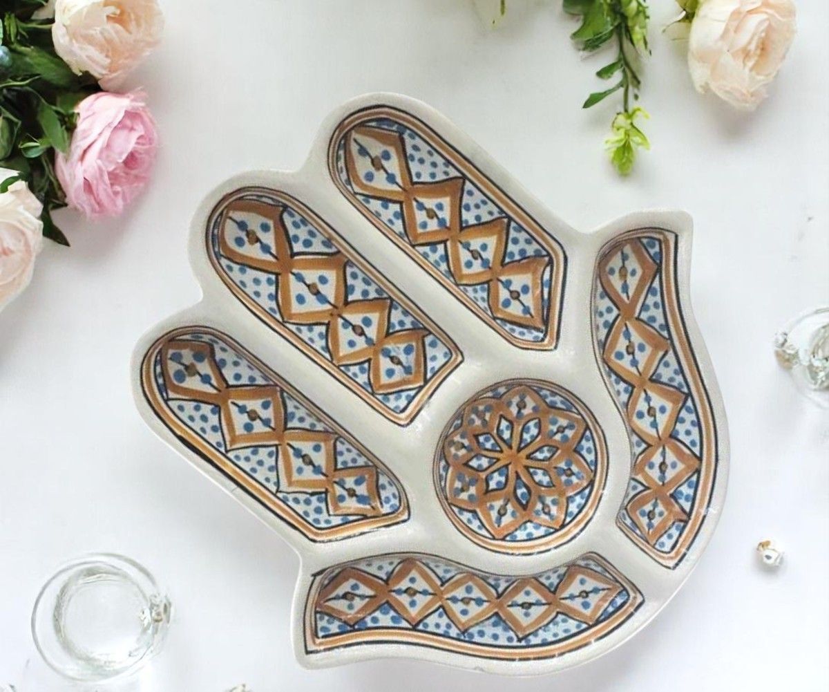 ANTIPASTIERA MANO DI FATIMA ARABESQUE GIALLO