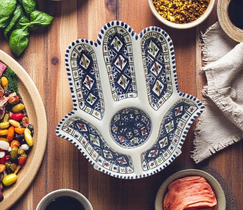 ANTIPASTIERA MANO DI FATIMA ARABESQUE BLU