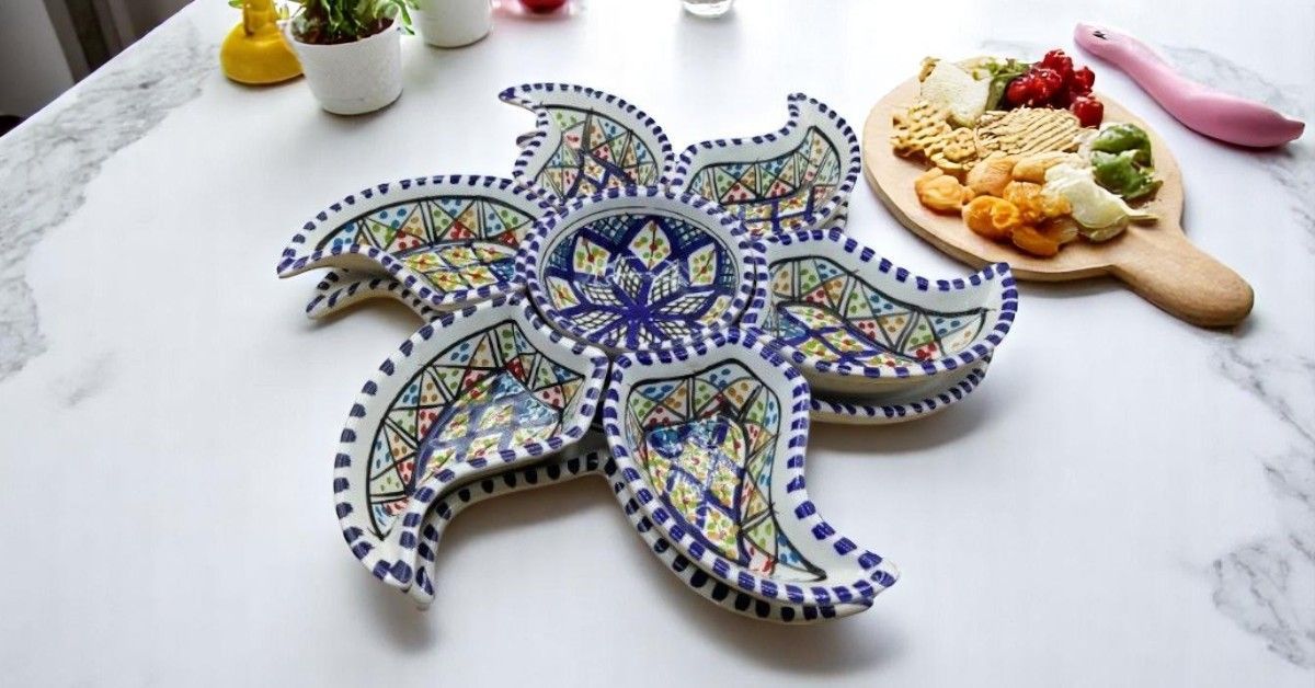 Antipastiera a stella in ceramica colore blu
