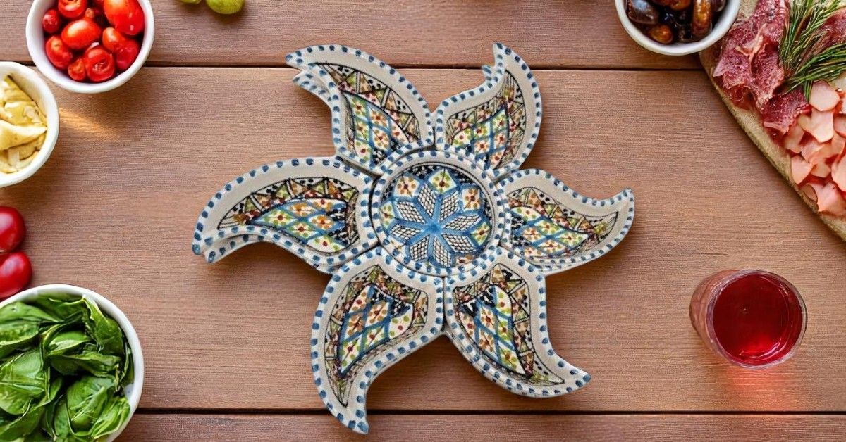 Antipastiera a Stella in Ceramica colore turchese