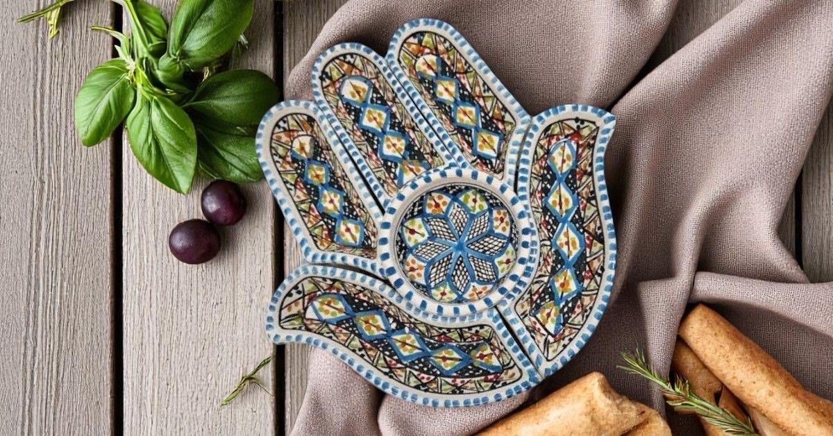 Antipastiera Mano di Fatima in Ceramica colore turchese