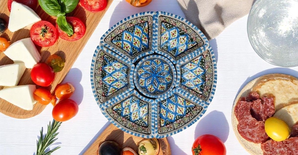 Antipastiera Tonda in Ceramica COLORE TURCHESE