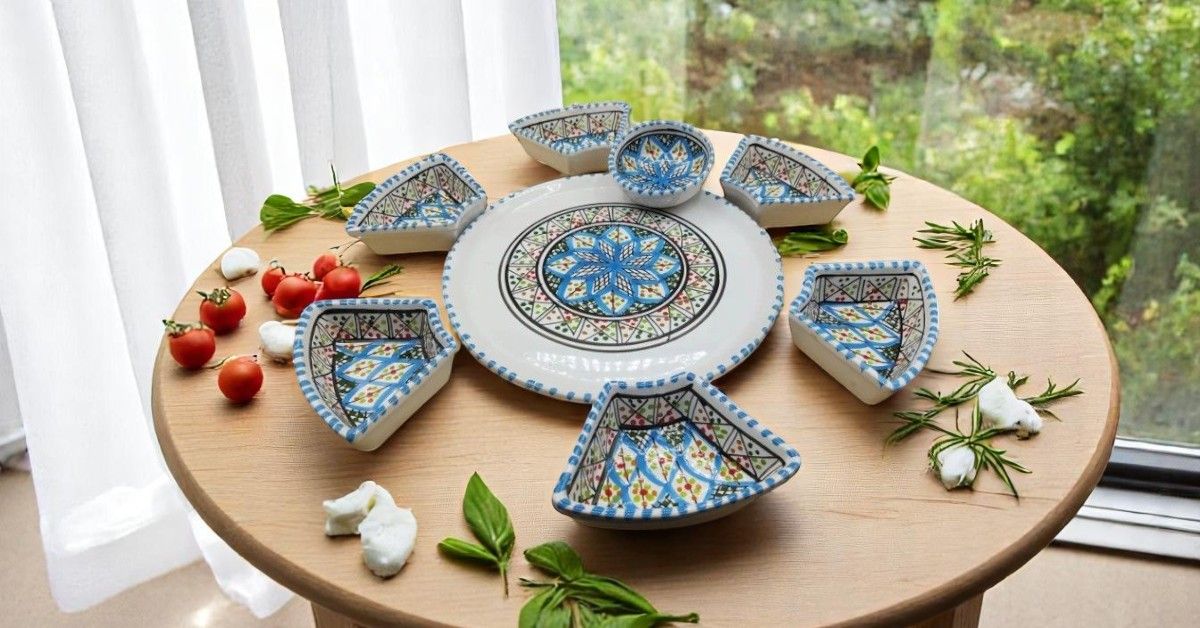 Antipastiera Tonda in Ceramica COLORE TURCHESE