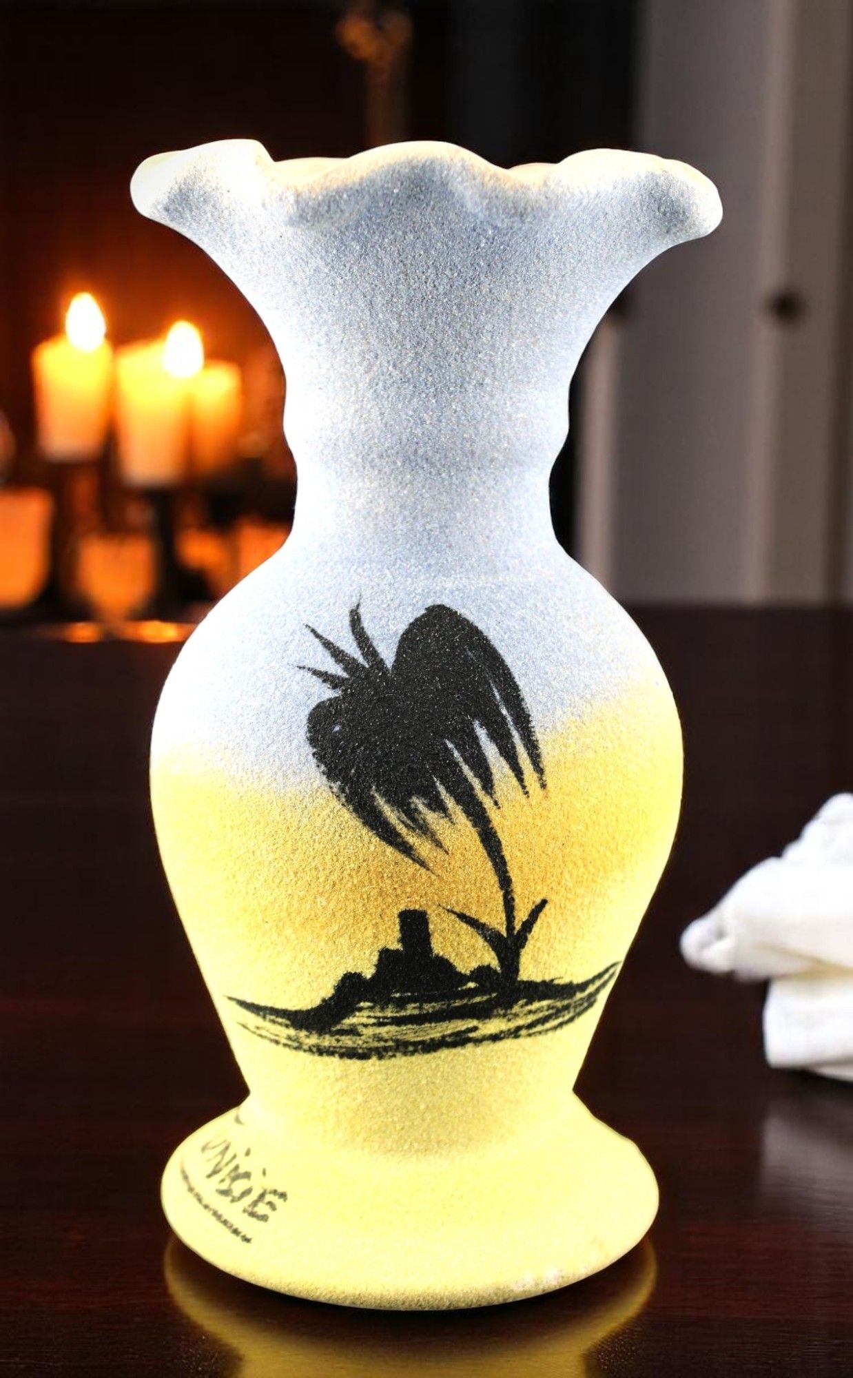 Vaso decorativo koronfol ( garofano)  turchese  fatto in sabbia 20 cm