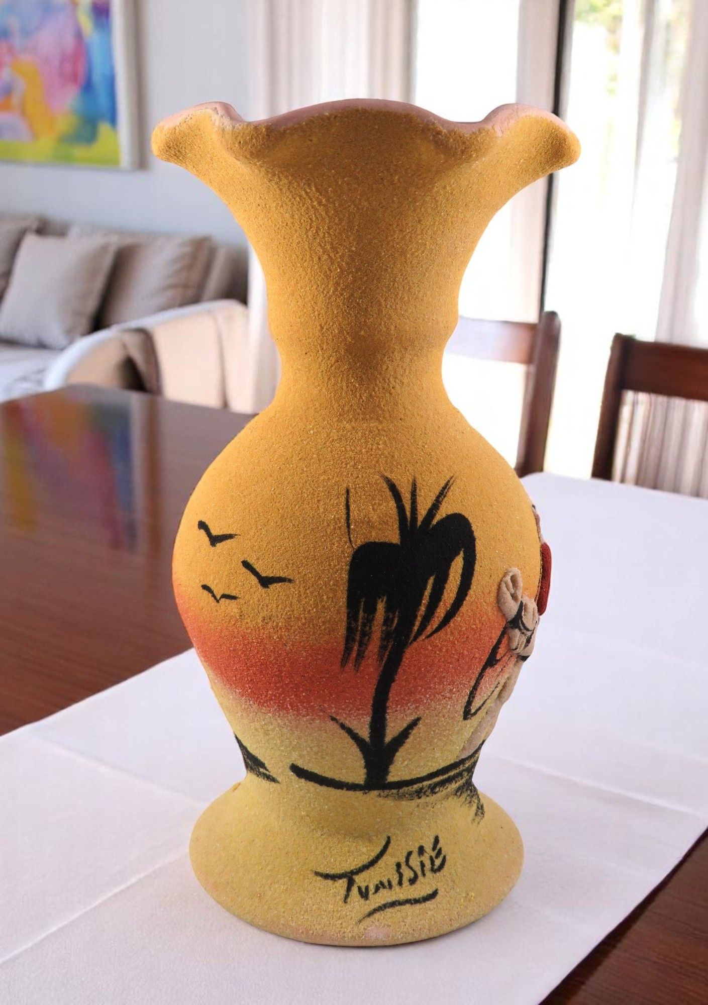 Vaso decorativo koronfol ( garofano)  giallo  fatto in sabbia 20 cm