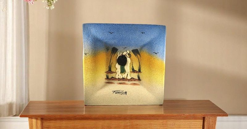 piatto decorativo quadrato  turchese in sabbia 24x5 cm