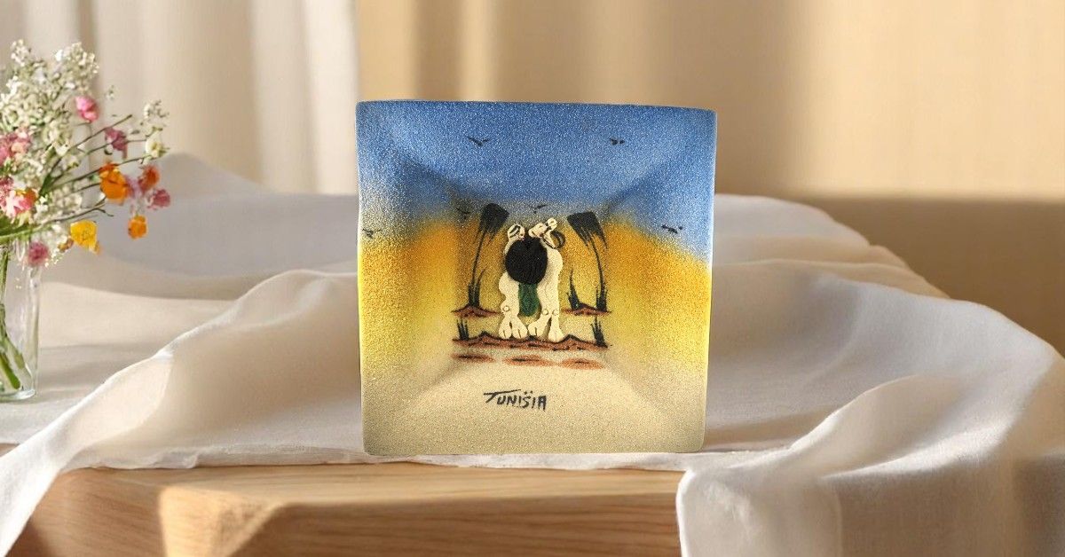 piatto decorativo quadrato  turchese in sabbia 24x5 cm
