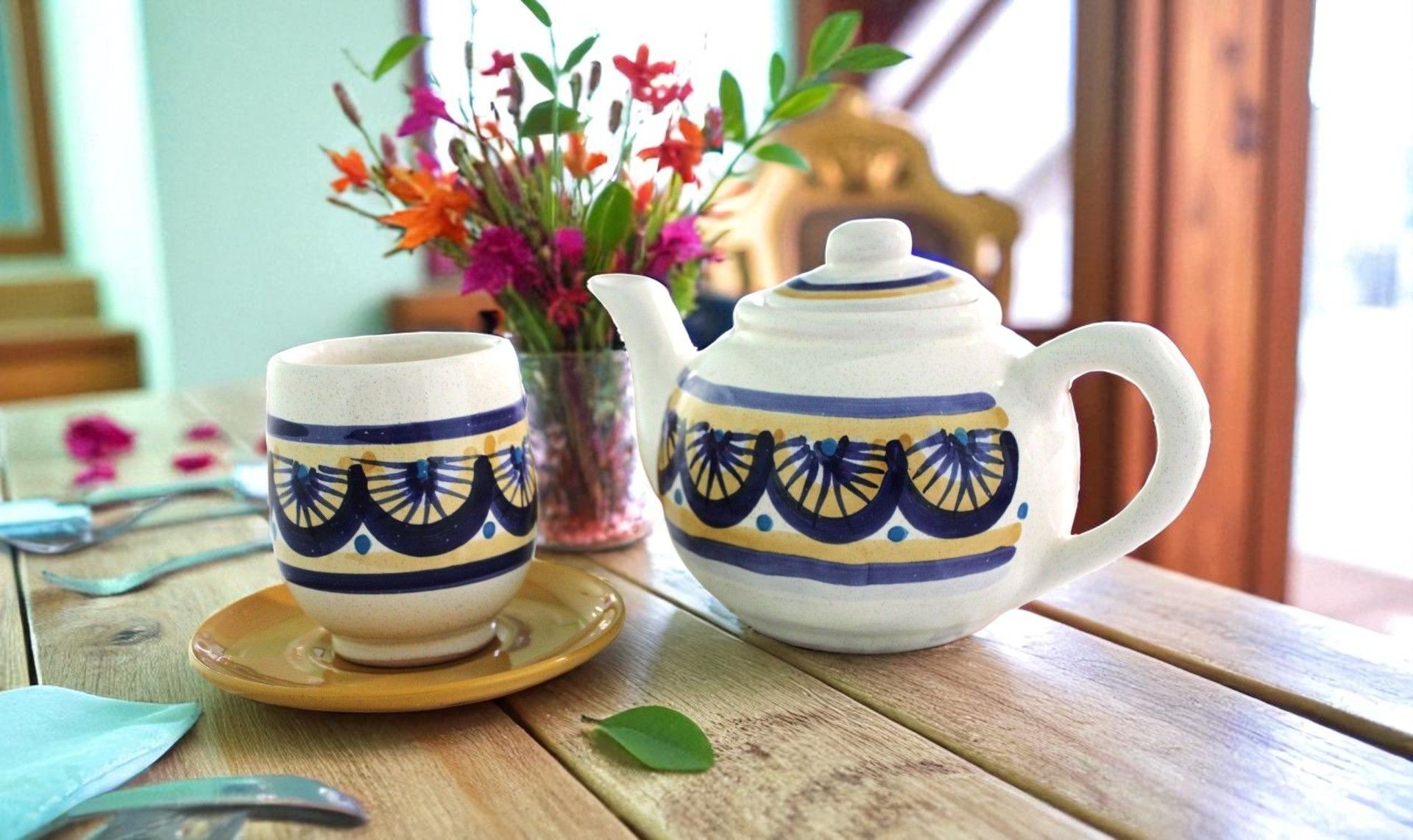 Set Pavo da colazione 25pz - giallo, blu, turchese