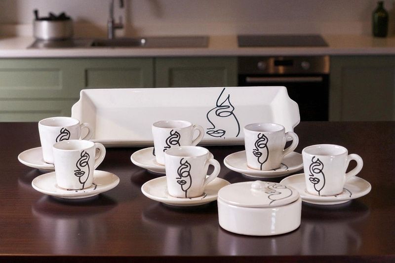 Set Espresso Artigianale in Ceramica - Collezione Set Espresso Artigianale in Ceramica - Collezione "Face Art"