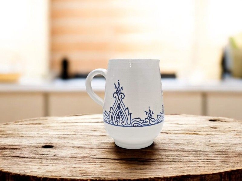 Brocca Caraffa in Ceramica Artigianale "Blue and White" Dipinta a Mano