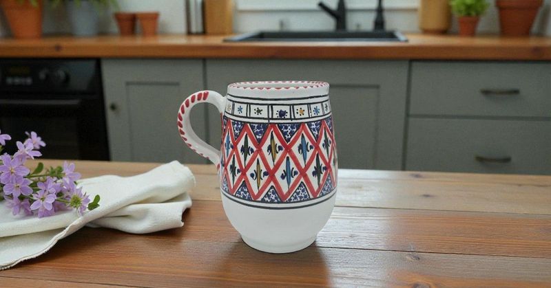 Brocca Caraffa in Ceramica Artigianale "Arabesque Rosso" Dipinta a Mano