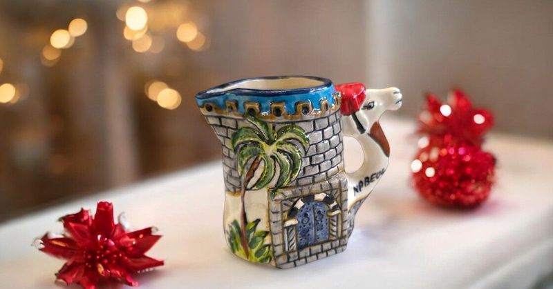 Brocca Artigianale in Ceramica Tunisina "Cammello di Nabeul" | Dipinta a Mano