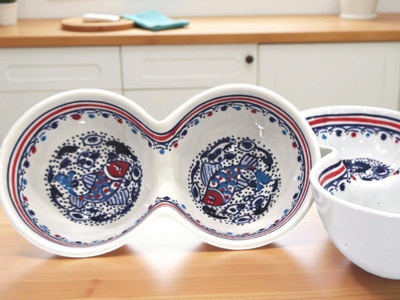 Ciotola Doppia in Ceramica Ciotola Doppia in Ceramica "Lilia" - Fatta a Mano, 20 cm