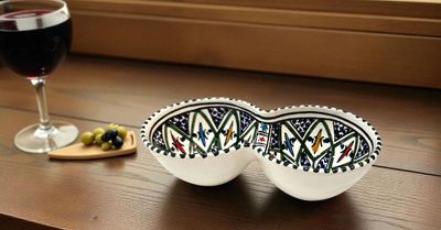 Ciotola Doppia in Ceramica Ø 20cm | "Arabesque Verde"