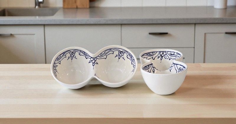 Ciotola Doppia in Ceramica Ciotola Doppia in Ceramica "Blue and White" - Fatta a Mano, 20 cm