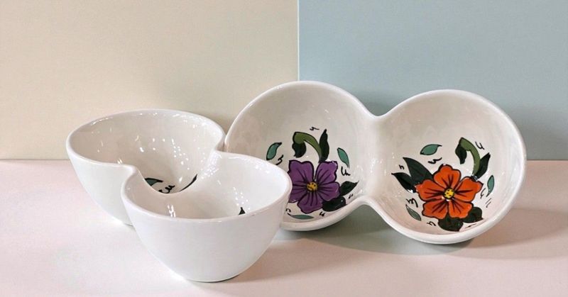 Ciotola Doppia in Ceramica Ciotola Doppia in Ceramica "Floralis" - Fatta a Mano, 20 cm
