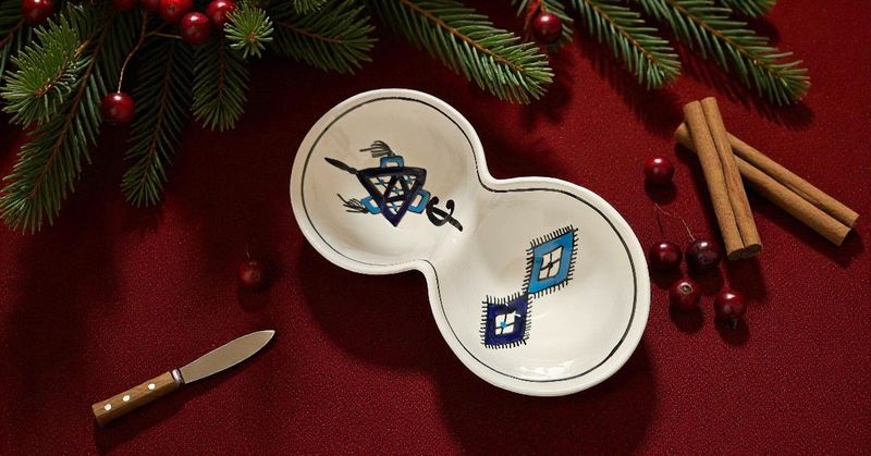 Ciotola Doppia in Ceramica Ciotola Doppia in Ceramica "Khalela Blu" - Fatta a Mano, 20 cm