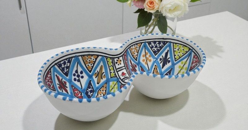 Ciotola Doppia in Ceramica Ciotola Doppia in Ceramica "Arabesque Turchese" - Fatta a Mano, 20 cm