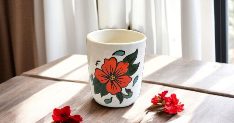Bicchiere Artigianale "Floralis" in Ceramica Dipinta a Mano