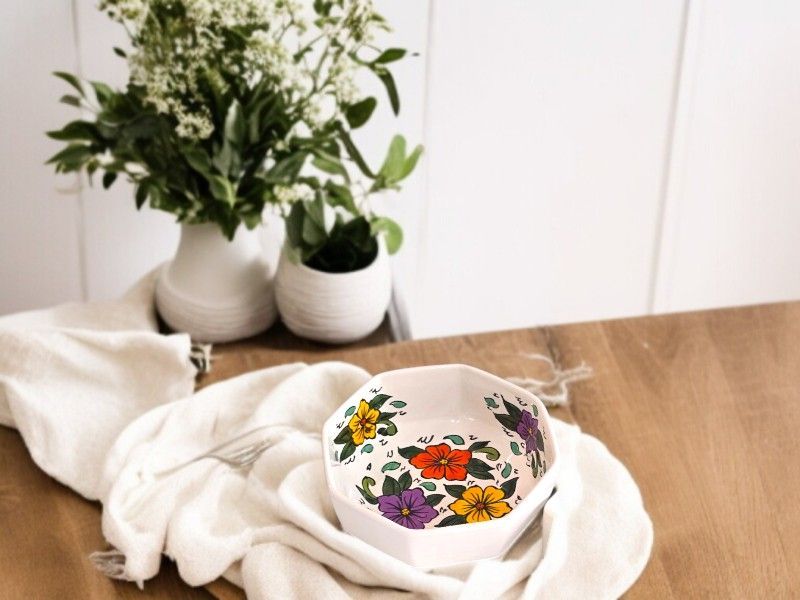 Ciotola Esagonale Floralis in Ceramica Artigianale, 20 cm Ciotola Esagonale Floralis in Ceramica Artigianale, 20 cm