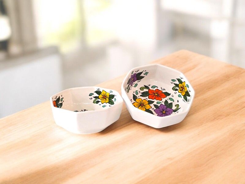 Ciotola Esagonale Floralis in Ceramica Artigianale, 20 cm