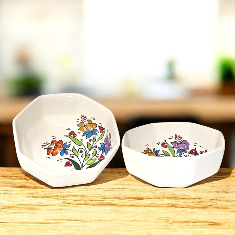 Ciotola Esagonale Ciotola Esagonale "Warda Del Flores" in Ceramica Artigianale Fatta a Mano, 20 cm