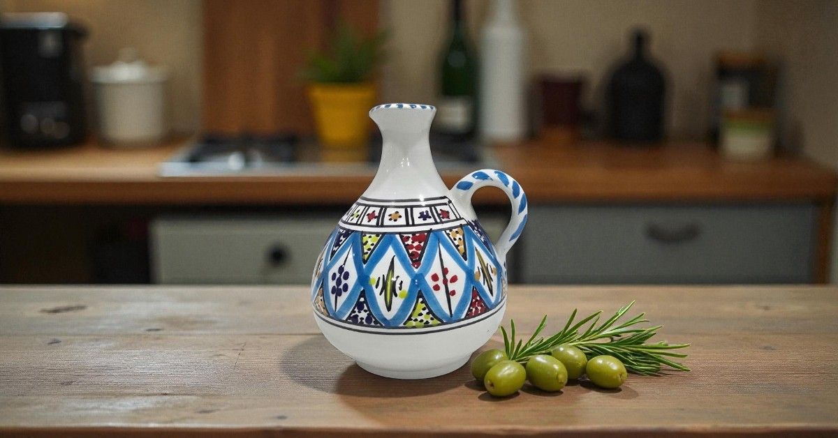 Oliera Artigianale in Ceramica Fechka Modello Arabesque Turchese
