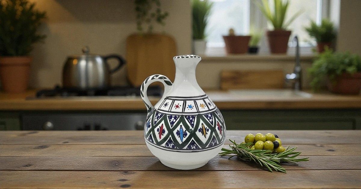 Oliera Artigianale in Ceramica Fechka Modello Arabesque Verde
