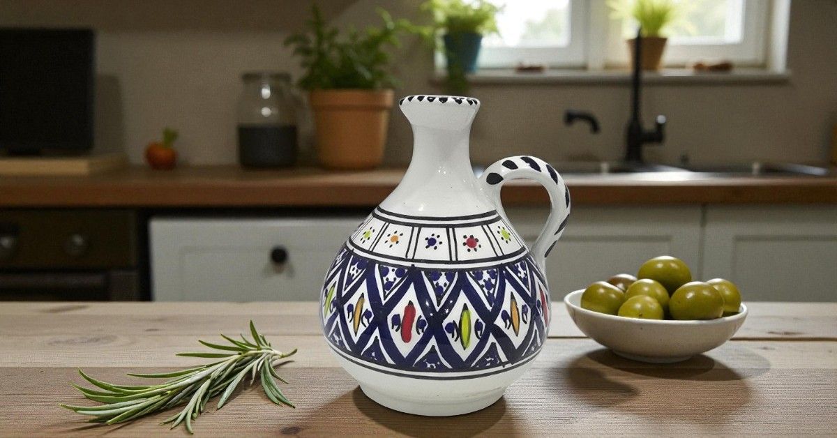Oliera Artigianale in Ceramica Fechka Modello Arabesque Blu