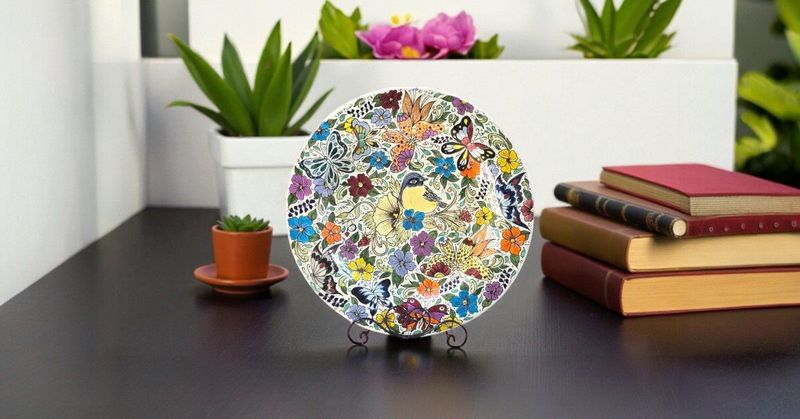 Piatto Decorativo in Ceramica Artigianale, Dipinto a Mano - Piatto Decorativo in Ceramica Artigianale, Dipinto a Mano - "Floral Symphony" 45 cm