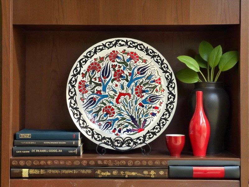 Piatto Decorativo in Ceramica Artigianale, Dipinto a Mano - Piatto Decorativo in Ceramica Artigianale, Dipinto a Mano - "L'eleganza Dell'Oriente Bianco" (45 cm)