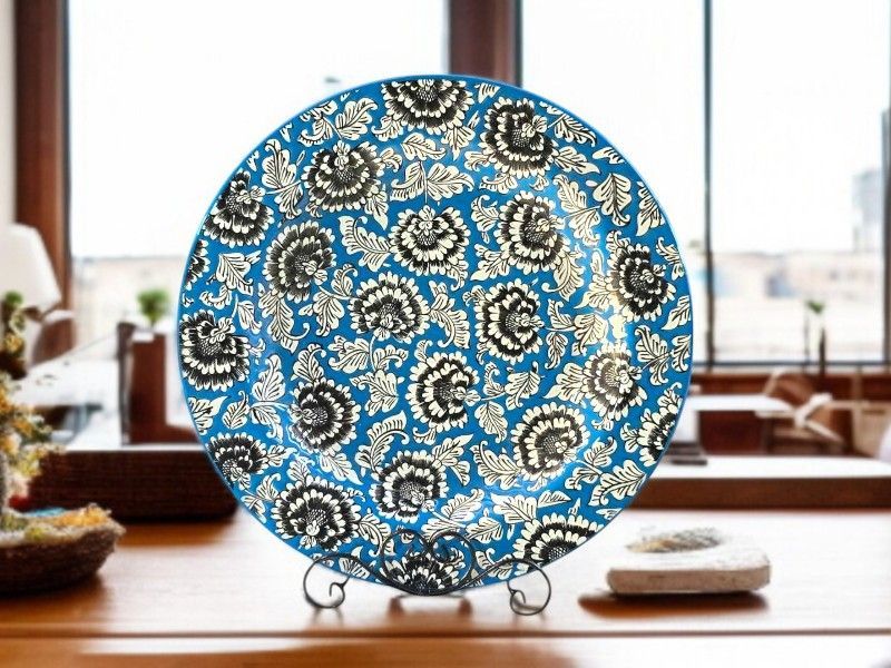 Piatto Decorativo in Ceramica Artigianale, Dipinto a Mano - Piatto Decorativo in Ceramica Artigianale, Dipinto a Mano - "Giardino Turchese" 45 cm