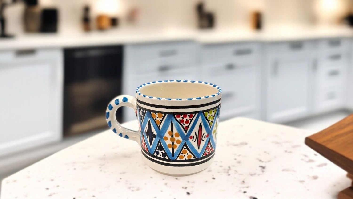 Tazzina in Ceramica Artigianale "Arabesque Turchese" - 100% Fatta a Mano, Stile Tunisino - Ideale per Caffè