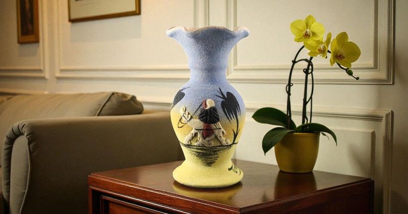 Vaso Vaso "Garofano Turchese" in Ceramica Rossa e Sabbia (20 cm) - Stile Orientale Fatto a Mano