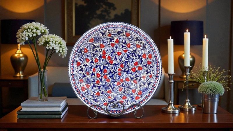 Piatto Fondo per Couscous Piatto Fondo per Couscous "Tebsi Fish Premium" – 30 cm, in Ceramica Artigianale Dipinta a Mano