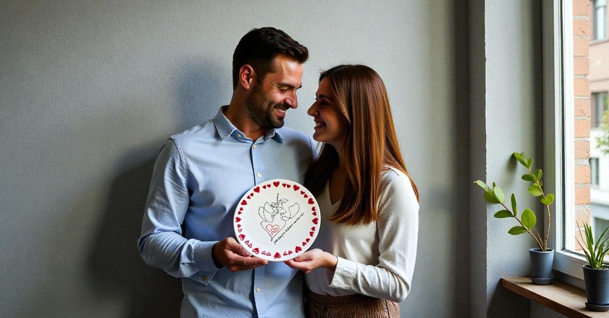 Piatto Decorativo in Ceramica Artigianale, Personalizzato con Dedica 'Per Sempre Insieme Amore Mio'