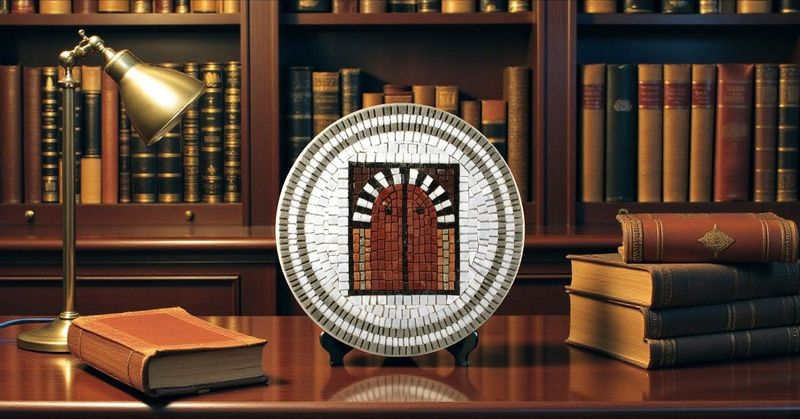 Piatto Decorativo Piatto Decorativo "Medina Door" in Mosaico Artistico di Marmo e Ceramica - Pezzo Unico Fatto a Mano