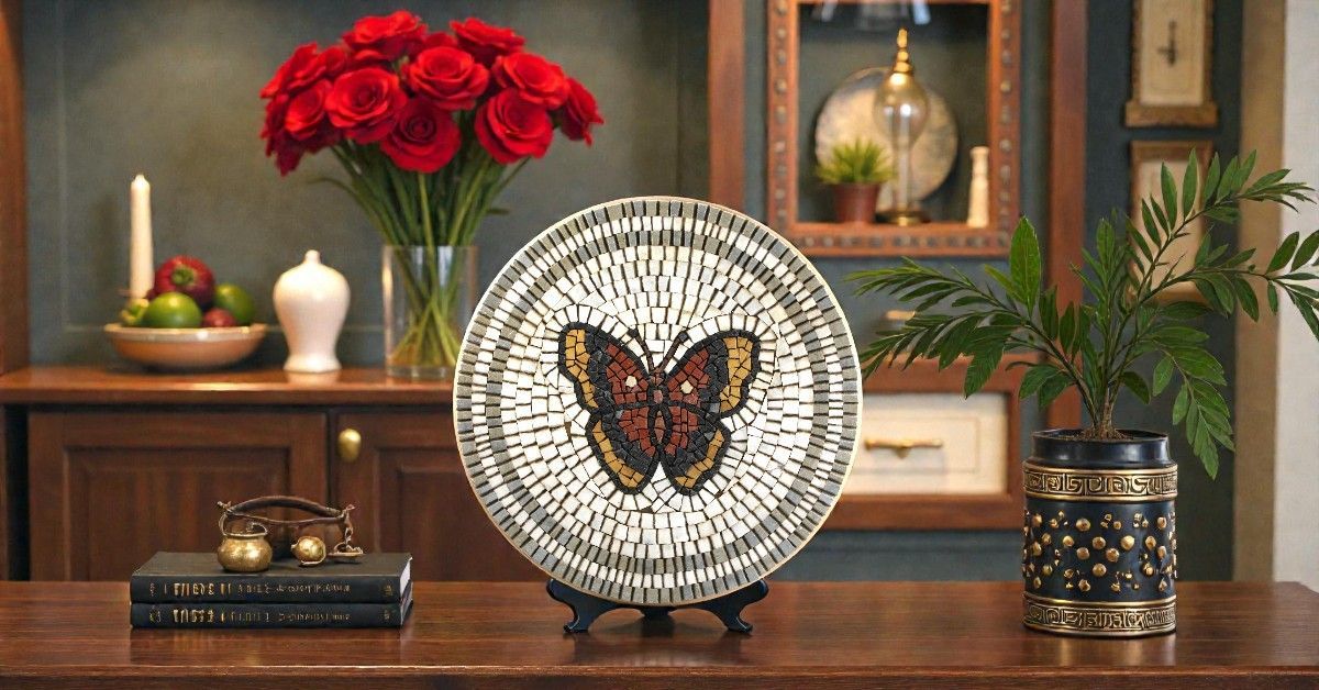 PEZZO UNICO - PIATTO MOSAICO ARTISTICO - BROWN BUTTERFLY