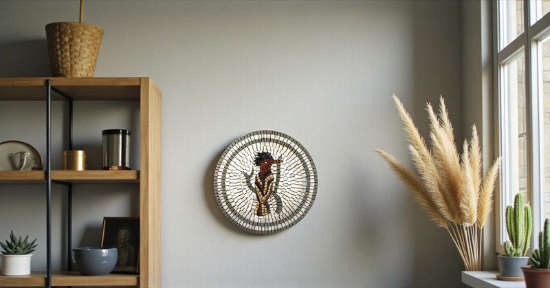 Piatto Decorativo Piatto Decorativo "Picchio Rosso" in Mosaico Artistico di Marmo e Ceramica - Pezzo Unico Fatto a Mano