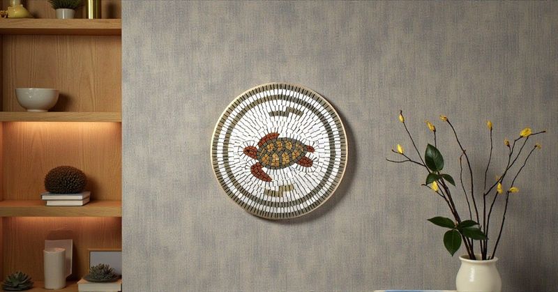 Piatto Decorativo Piatto Decorativo "Tartaruga Caretta" in Mosaico Artistico di Marmo e Ceramica - Pezzo Unico Fatto a Mano