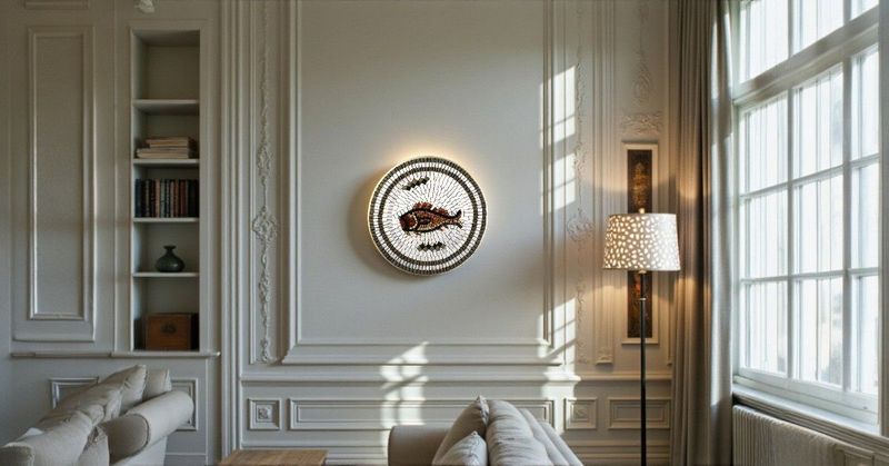 Piatto Decorativo Piatto Decorativo "Fish Vita Marina" in Mosaico Artistico di Marmo e Ceramica - Pezzo Unico Fatto a Mano