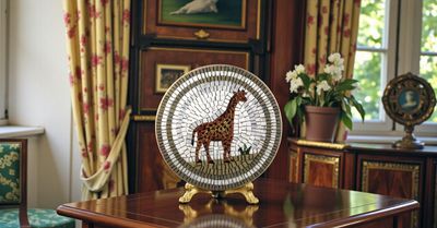 Piatto Decorativo "Giraffa" in Mosaico Artistico di Marmo e Ceramica - Pezzo Unico Fatto a Mano
