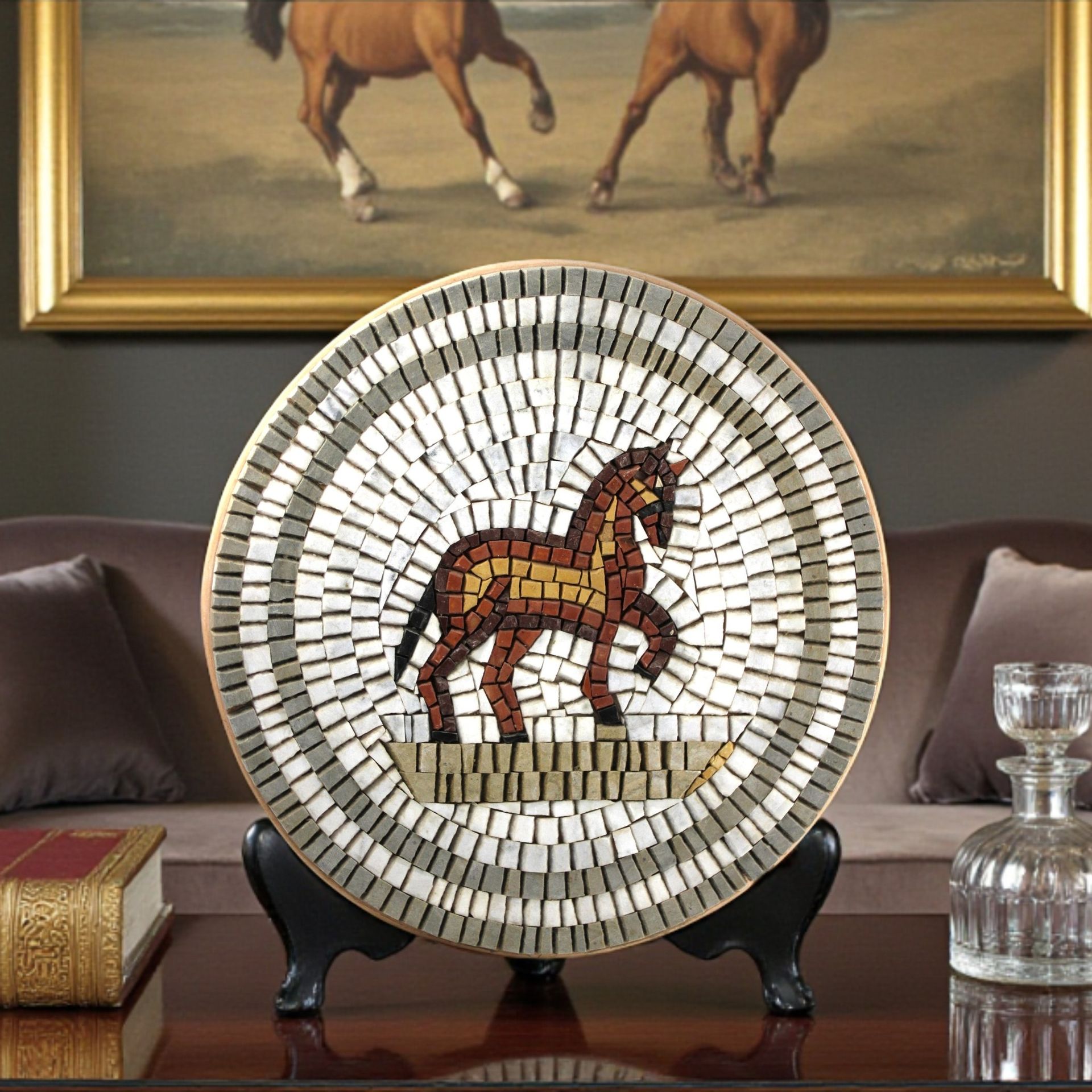 PEZZO UNICO - MOSAICO ARTISTICO IN MARMO - CAVALLO ARABO