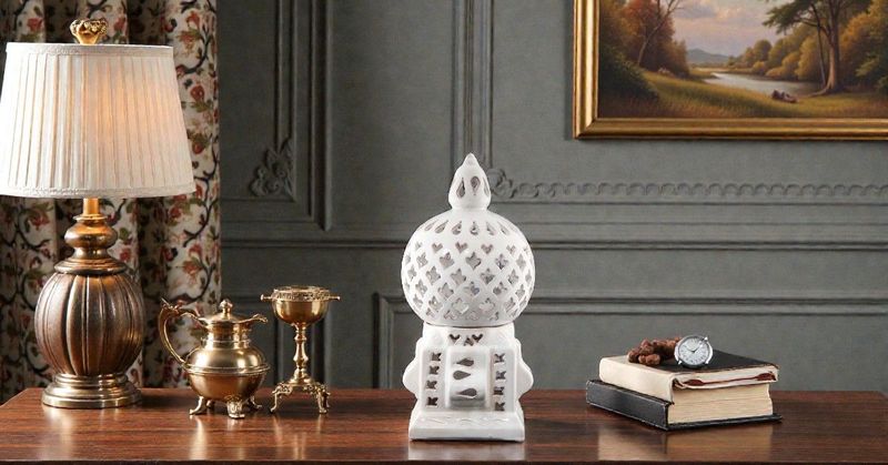 Lanterna Tunisina Artigianale Lanterna Tunisina Artigianale "Cagè Asoux" in Ceramica Bianca