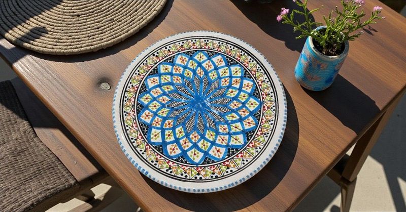 Piatto da Portata in Ceramica Artigianale Tunisina "Arabesque Turchese" - Ø 35 cm