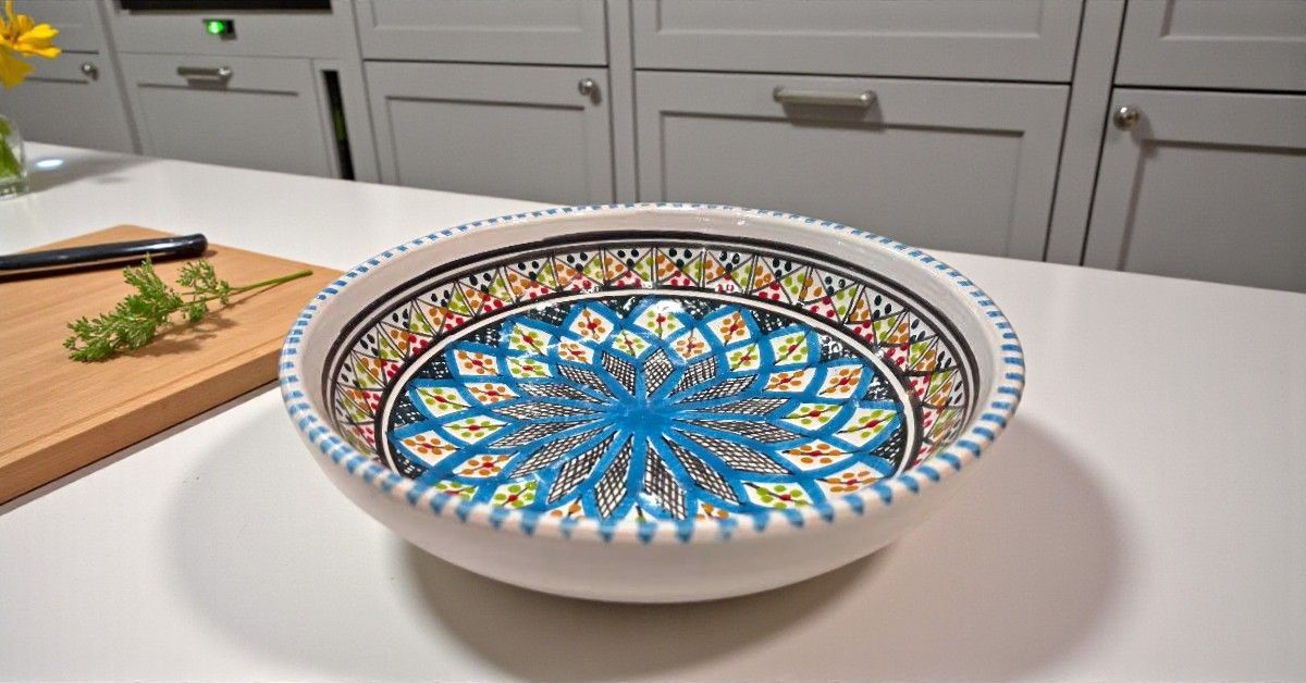 Insalatiera in Ceramica Artigianale "Arabesque Turchese'' Dipinta a Mano  Ø 25 cm