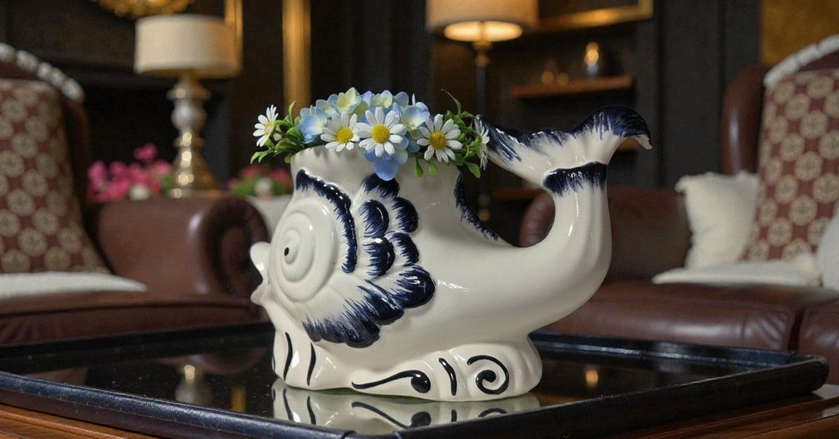 Vaso Portapianta Pesce "Oceano Blu" - Ceramica Artigianale di Nabeul - 40x20 cm